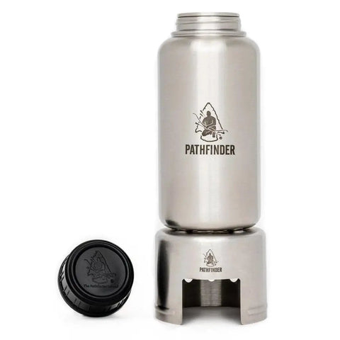 Stainless Steel 32oz Water Bottle And 25oz Cup With Bat Wing Handles Nesting Stove Stand And Grill For Camping And Hiking