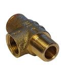 Brass pressure-relief valve body, 1/2 in MNPT x 1/2 in FNPT, side view
