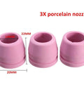 3 porcelain nozzles from 26Pcs PL60 Plasma Torch Accessories Kit For LTP5000 And LTPDC2000 with dimensions in millimeters