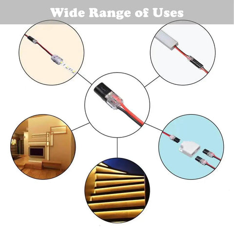 Top Shelf Double Wire Connectors With Locking Buckle, 60 Pack 2 Pin Led Strip Plug In showcased in various lighting applications.