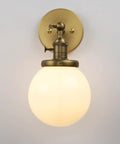 Hardwired Wall Sconce With White Globe Glass Brass Vanity Light For Bathroom Vintage Retro Vibe Wall Fixture With On Off Switch
