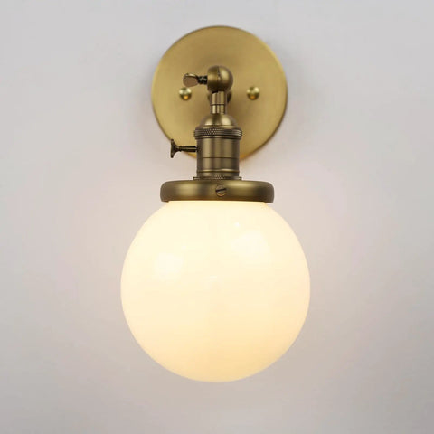 Hardwired Wall Sconce With White Globe Glass Brass Vanity Light For Bathroom Vintage Retro Vibe Wall Fixture With On Off Switch