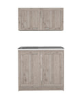 Premium Light Gray Two Piece Cabinet Set With Adjustable Modular Countertops High And Low Profiles Ample Storage For Home Or Office Spaces, showing upper and lower cabinets.