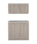 Straight Up Two Piece Cabinet Set In Light Gray Superior And Low Modular Storage Units For Your On Point Home Setup Solid Countertop Organization Flex With Clean Lines And Smart Layout For Daily Use, featuring two cabinets with gray wood finish.