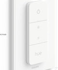 Hue Smart Dimmer Switch Remote White 1 Pack Turns Lights On Off Dim Brighten No Wiring Needed, side view with dimensions