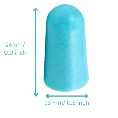 Bulk Pack Of Two Hundred Premium Foam Earplugs, blue foam, 0.9 inch height and 0.5 inch diameter for sound blocking.