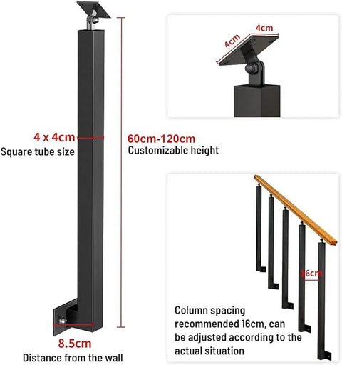 Heavy Duty Metal Hand Railing Spindles With Rock Solid Square Stair Balusters And Two Hundred Seventy Degree Pivot Bracket For Top Shelf Porch Deck Banisters Indoors Or Outdoors Ninety Centimeters One Pack shown with customizable height and dimensions.