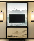 Knockout Indoor Rectangular Wall Light Featuring Handmade Linen Shade And Corrosion Resistant Iron Body gives a modern Chinese vibe to a stylish interior.