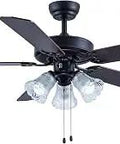 Dope 52 Inch Flush Mount Ceiling Fan With Light And Remote, 6 Speed Quiet DC Motor, shown in black with five blades