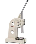 Professional Grade Three Ton Ratcheting Arbor Press, cast iron frame, 3-ton capacity, used for metal bending and pressing.