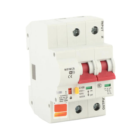 Smart Circuit Breaker 2P 100A AC220V With Built In Antenna And Flame Retardant Shell App Remote Control Easy Home Panel Upgrade Compact Miniature Breaker For Diy Wiring And Fast Remote Switching front view