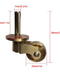Retro Polished Brass Furniture Casters 25Millimeter Swivel Wheel Rollers For Kitchen Cupboards And Cabinets, showing detailed measurements.