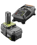 One Plus 90 MPH 200 CFM Cordless Leaf Blower 18V battery and charger shown for quick cleanups on hard surfaces.
