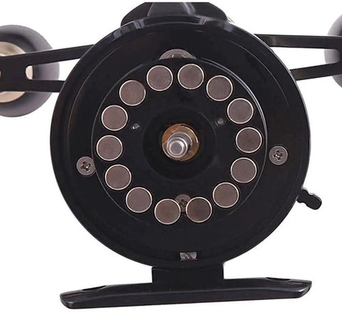 Back view of Spinning Fishing Reel For Freshwater And Saltwater With Magnetic Slow Down, showing 14 Plus 1 Ball Bearings.