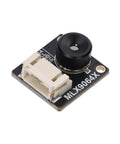 Thermal Imaging Camera MLX90640-D110 32x24 IR Array With I2C Interface, compact module, black lens, connector, top view.