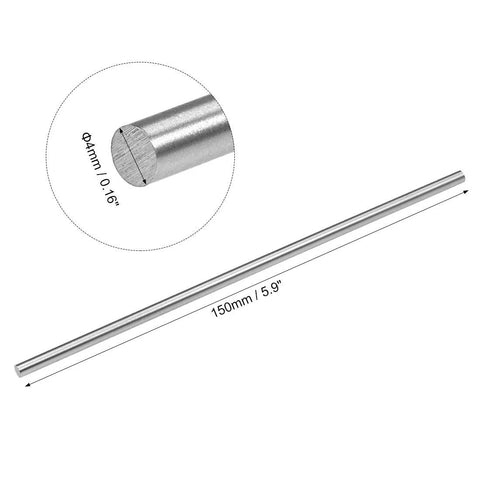 Two 4mm diameter round steel rods, 150mm long, side view; HSS lathe bar stock.