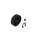 28T Mod1 Safe D8 Pinion Gear for RC Cars with screw and E-clip, beefy steel pinion with wide tooth profile, built tough for ARA311048