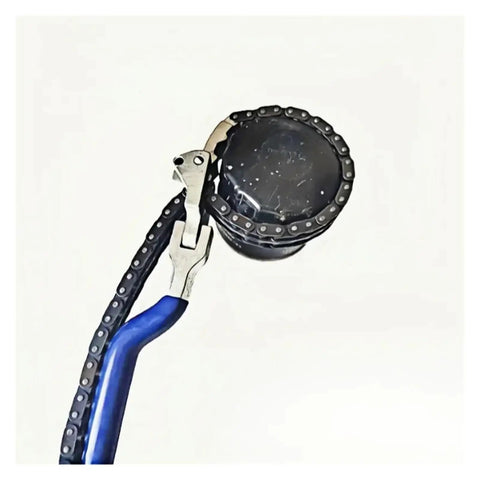 Heavy Duty Adjustable Universal Oil Filter Wrench With Anti Slip Grip And Dual Link Chain For Easy Car Maintenance And Quick Oil Changes, blue handle