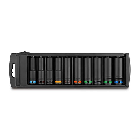 Rock Solid 10 Piece 1/2 Inch Drive Impact Socket Kit With Chromium Vanadium Steel Thick Walled Sockets From 10 To 24mm Perfect For Tough Tire Changing And Heavy Duty Equipment Repair Jobs, 10-piece set in case