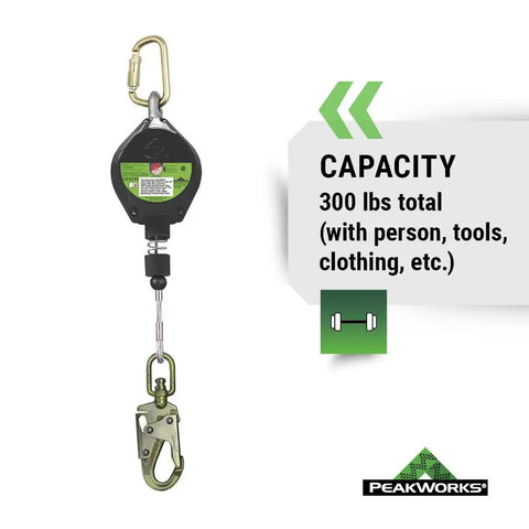 Self Retracting Lifeline For Fall Protection With Webbing And Snap Hook 6 Foot Length Black And Green Safety Gear