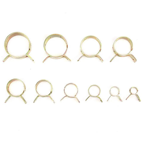 Fabater Heavy Duty 100Pcs Spring Hose Clamps Kit Assortment Zinc Plated Carbon Steel Flexible Sealing For Fuel Water Oil Steam Pipes Automotive Repair And DIY Jobs assorted spring hose clamps in multiple sizes