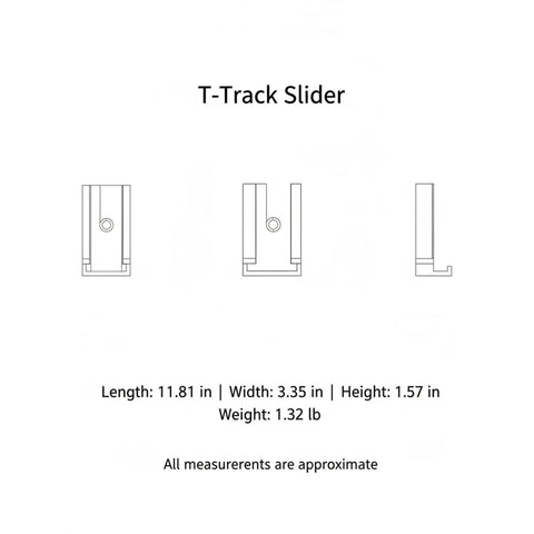 Diagram of T Track Slider Stop Block dimensions for woodworking jigs and saws, highlighting size and design for precision and security.