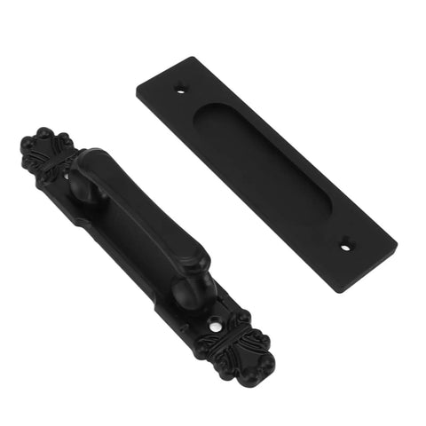 Sliding Barn Door Handles And Pulls Set With Aluminum Alloy Double Sided Hardware, Black Flush Backboard Design