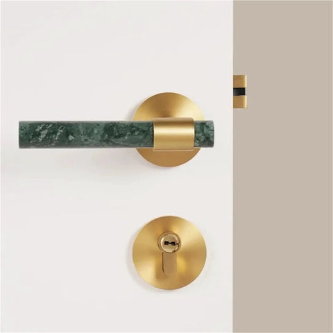 Brass Door Lock Set With Marble Look Handle Dope Nordic Style Interior Hardware For Bedroom Living Room And Bathroom Doors Luxury