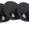 Heavy Duty Desk Grommet Covers For 2.5 Inch Cutouts Slick Black Plastic Cable Management Kit shown in five pieces side view.