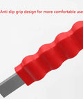Red anti-slip grip handle of the 0-150mm Brake Disc Rotor-Caliper Stainless Measuring Instrument for better control.