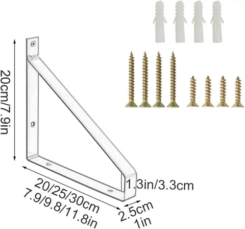 Legit Heavy Duty Metal Corner Brackets For Walls, Straight Up Strong Triangular Shelf Supports, Boss Level Floating Decorative Hardware Kit With Fly Vintage White Finish And Quick Setup, 2 Pack 11.8 Inch Size shown with screws and anchors.