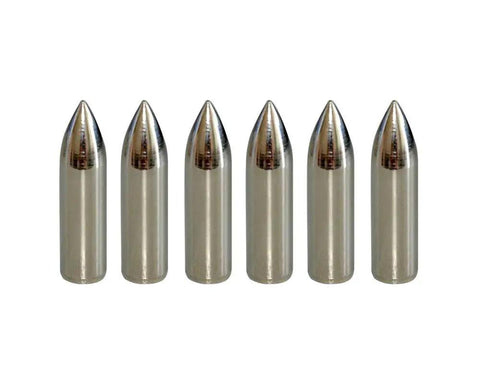 Glue On Field Points For Archery Target Practice, Beefy Stainless Steel Build, 8mm Inner Diameter, packaged view of field points.