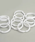 36 Pack Large Plastic Curtain Rings For Shower And Window Curtains With Smooth Glide Hooks, shown in classic white.