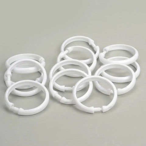 36 Pack Large Plastic Curtain Rings For Shower And Window Curtains With Smooth Glide Hooks, shown in classic white.