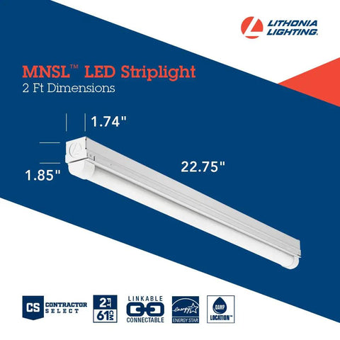 Two Foot LED Strip Light 1250 Lumens 4000K Cool White Ceiling Fixture For Kitchen And Garage 11W 80 CRI on blue background