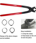 Heavy Duty Ear Clamp Pliers Kit With 12 Piece CV Boot Clamp Set showing pliers and clamp installation instructions