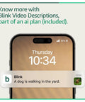 Second Gen Smart Video Doorbell With Head To Toe HD View And Two Year Battery Life Includes Sync Module Core Plus One Year AI Plan For Crisp Clips And No Sweat Plug And Play Setup Straight From The Box Black texting alert on smartphone showing a dog walking.