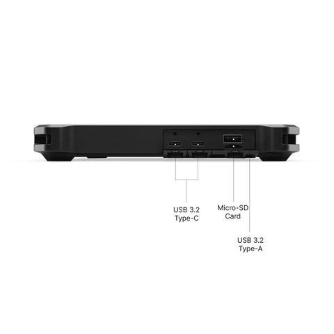 Built Like A Tank 10.1 Inch Rugged Tablet With Intel Core I7 And VPro Tech USB ports and micro-SD slot on side view.
