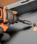 Compact 3-Piece Tool Set With Mini Ratchet, 12-In-1 Stubby Multi-Bit Driver, used on metal surface in tight space