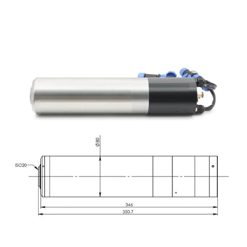Premium 22Kw Water Cooled Spindle Motor Delivering 24000 Rpm With 2 Pole 400Hz Setup, featuring black and silver design, with cooling ports.