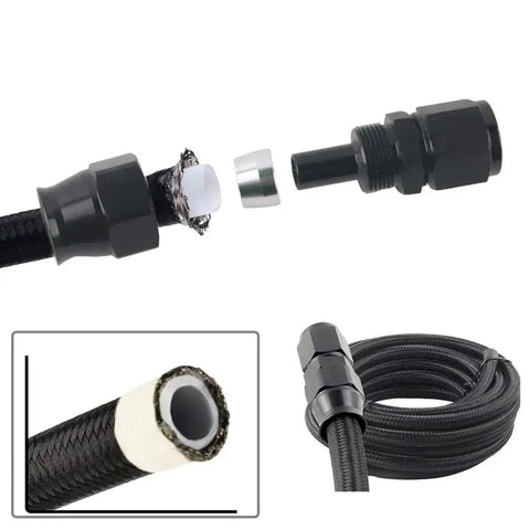 Heavy Duty 20 Feet AN4 An6 An8 An10 Black Nylon Braided E85 PTFE Fuel Line Kit With Fittings For Gas Cooler Hose And CPE Rubber Wiring Harness Upgrade, black braided hose and fittings