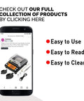 Mobile phone displaying Milligram Scale With Large Display And Dual Powered Pro Grade Digital Powder Scale For Precise Weighing 50g By 0.001g Resolution Adjustable Feet And Bubble Level Units Include Grams Grains Carats Pennyweights Ounces And Troy Ounces, shown in website interface.