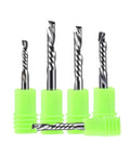 Heavy Duty Single Flute Carbide CNC Router Bit Built Like A Tank For Killer Wood Slotting Engraving And Slick Edge Forming Delivering Kick Butt Performance On Door And Window Hinge Recess Projects - five bits with green shanks