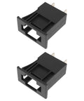 Pair Of Rock Solid Automotive Blade Fuse Holders For Surface Mount PCB And Flush Panel Install Provides A Hassle Free Upgrade With Up To Thirty Amp Capacity For Cars Trucks Motorcycles Marine Rigs And Low Voltage Electrical Wiring, showing two black fuse holders.