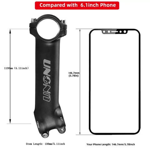 17 Degree Aluminum Bike Stem 31.8mm Clamp, 130mm Length, Lightweight 150g MTB Stem compared to 6.1 inch phone
