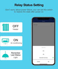 Relay status setting screen for Two Channel WiFi Relay Switch Module with Tuya Smart Life App dry contact output.