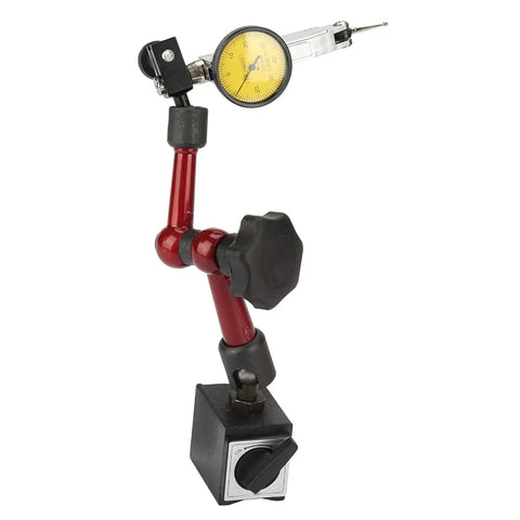 Small Dial Indicator With Magnetic Base And Flexible Stand For Precise Measurements Beefy Pro Grade Lever Dial Test Indicator With Stable Magnetic Mount Easy On Off Movement Shop Ready Durable Heavy Duty Construction For Workshop Use, red metal stand