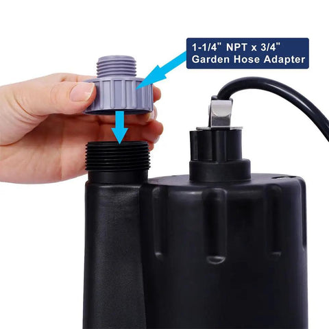 Badass 1/4 HP Submersible Sump Pump Shifts 2000 Gallons Daily, Tough Thermoplastic Build with garden hose adapter
