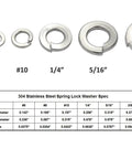 Heavy Duty 304 Stainless Steel Spring Lock Washers 100 Pack 5/16 Inch Durable Split Lock Rings size chart and dimensions.