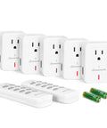 Remote Control Outlet Set With Two Remotes And Five Outlets, 100ft RF Range, Plug And Play, ETL Listed, White, with batteries